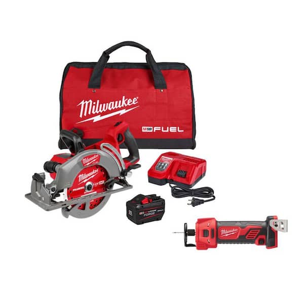 M18 FUEL 18V Lith-Ion Cordless 7-1/4 in. Rear Handle Circular Saw Kit w/ FORGE 12.0 Ah Battery, Charger, and Rotary Tool