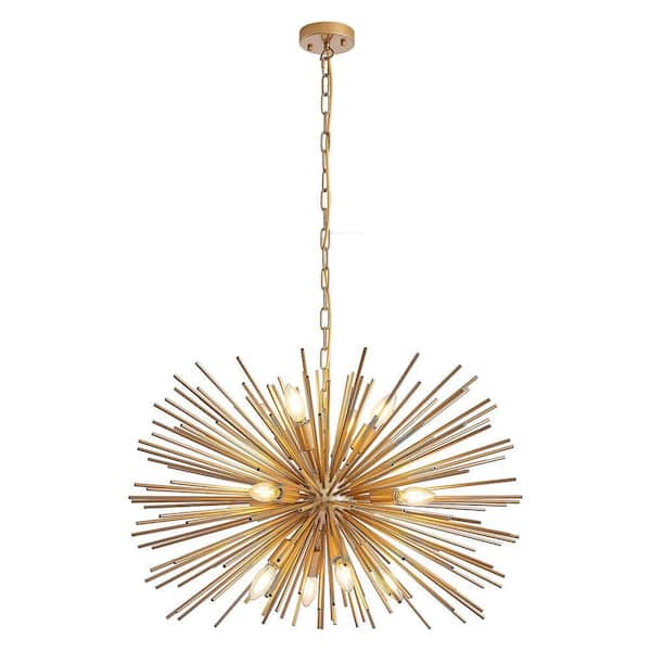 29 in. W 12-Light Adjustable Gold Starburst Chandelier for Kitchen Island Dining Room, E12, Bulbs Not Included