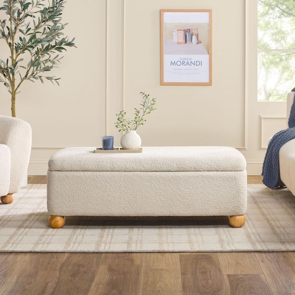 Linley Ivory Contemporary Boucle Rectangle Large Storage Ottoman