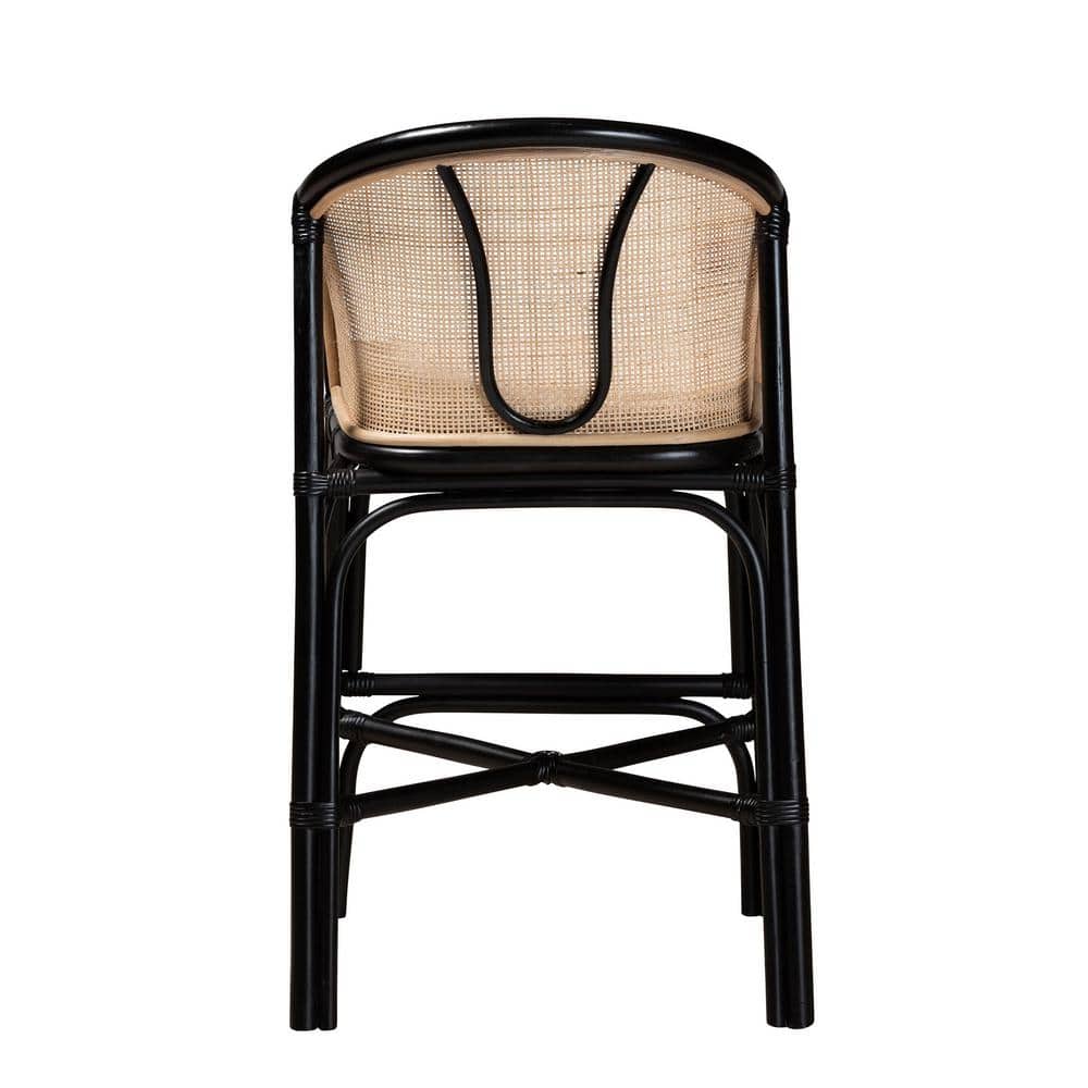 Miranda Black and Natural Rattan Counter Stool with Cushion