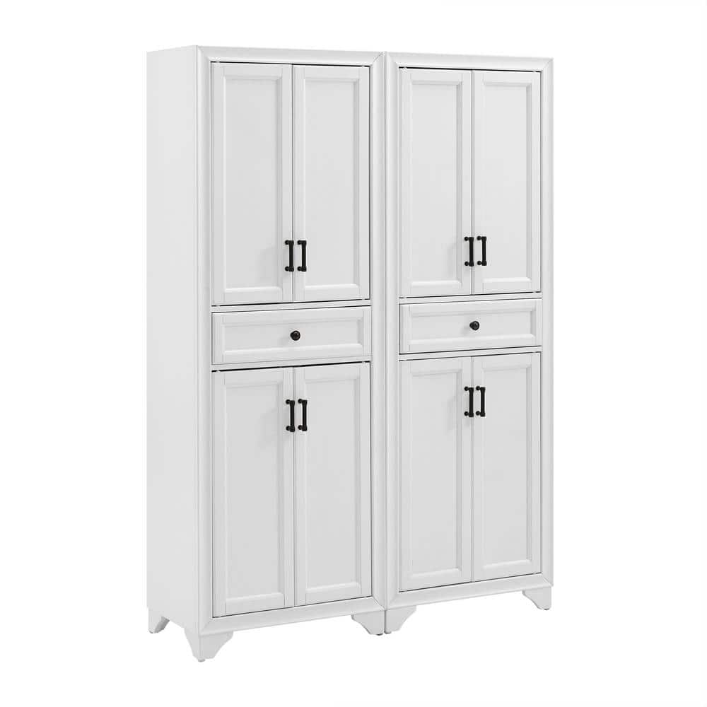Distressed White 2-Piece Pantry Set with Metal Hardware