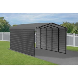 12 ft. W x 24 ft. D x 9 ft. H Charcoal Galvanized Steel Carport with 2-sided Enclosure