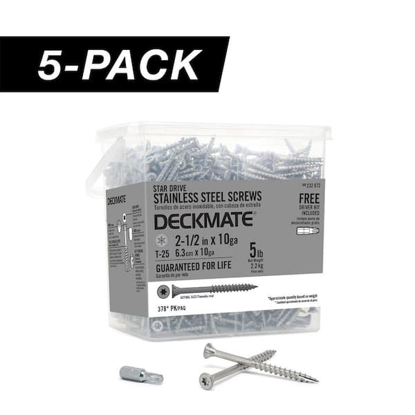 5-Pack #10 x 2-1/2 in. Star Drive Flat-Head 305 Stainless Steel Wood Deck Screws (25 lb. / 1,890-Piece)