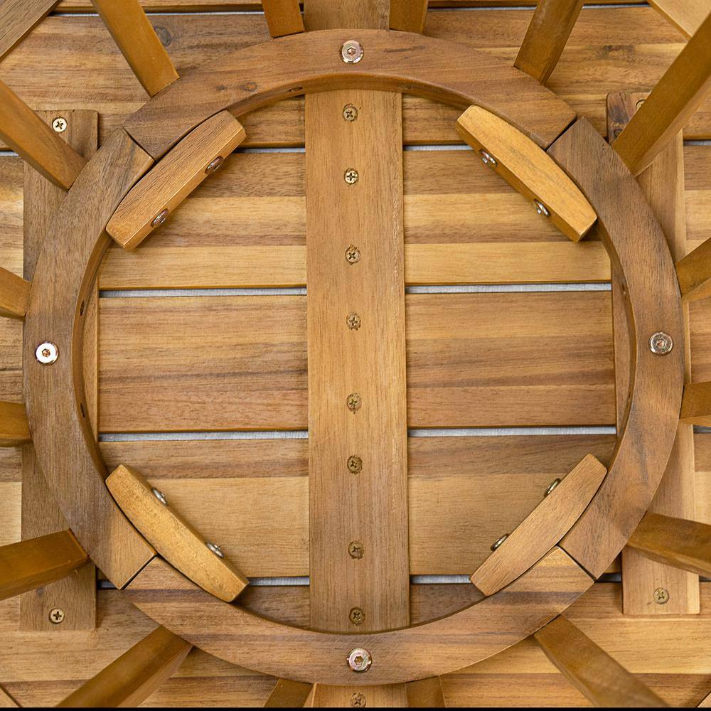 Teak Finish Round Acacia Wood Outdoor Dining Table