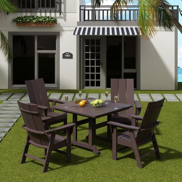 Shoreside Outdoor Patio Fade Resistant HDPE Plastic Adirondack Style Dining Chair with Arms in Dark Brown