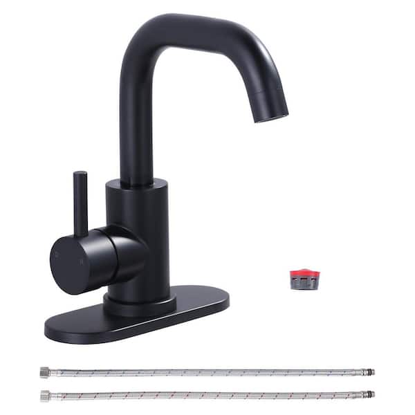 Stainless Steel Single Handle Bar Faucet with Swivel Spout, 6.3 in. Deckplate and 24 in. Supply Lines in Matte Black