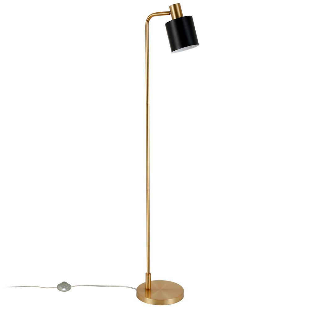 Sleek Mid-Century 65'' Black and Brass Metal Floor Lamp