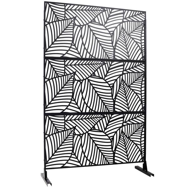 Green Metal Freestanding Decorative Privacy Screen Outside Lawn Garden 76 in. Hx48 in. W Leaf Cutout Privacy FencePanels