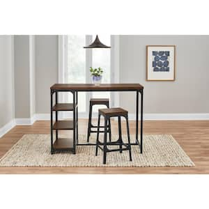 Black Metal 3 Piece Dining Set with Haze Oak Finish Wood Top