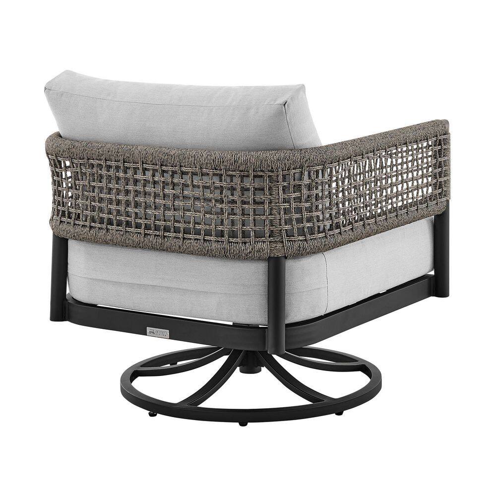 Felicia and Argiope Black Aluminum 3-Piece Patio Set with Grey Rope and Cushions