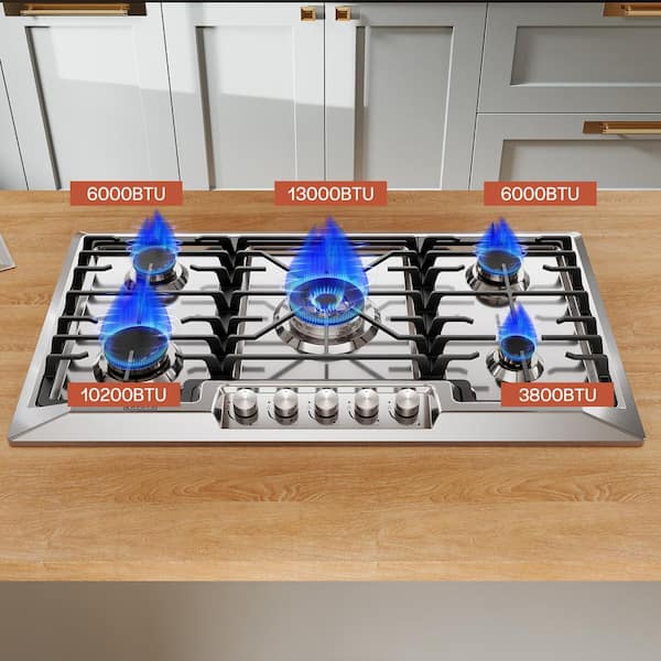 Empava 36 in. Built-in Gas Cooktop in Stainless Steel with 5 Sealed Burners