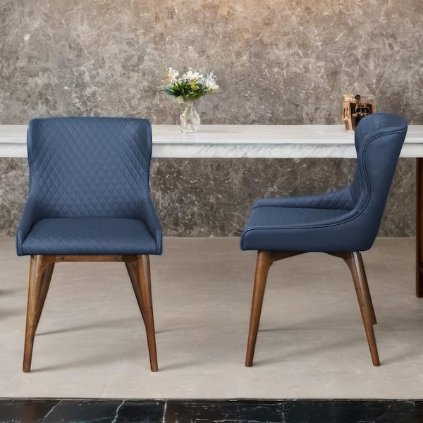 Ashcroft Furniture Co Griffin Mid-Century Modern Navy Blue Vegan Leather Dining Chair (Set of 2)