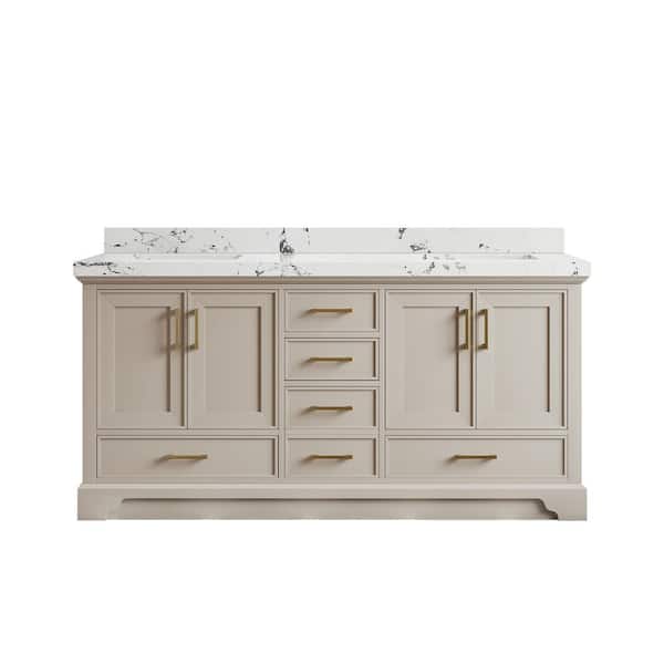 Willow Collections Charlotte 72 in. Double Sink Freestanding Fine Grain Bath Vanity with Viola Night Qt. Top Unassembled