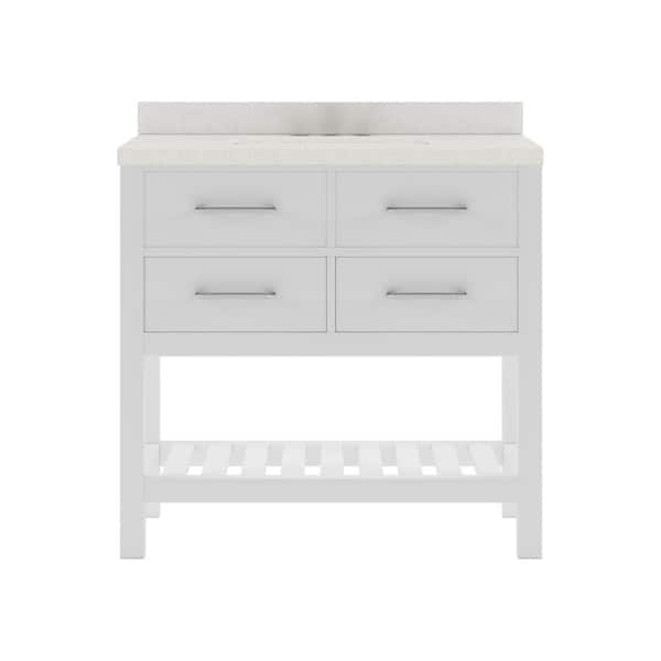 Virtu USA Caroline Estate 36 in. W x 22 in. D x 35 in. H Single Sink Bath Vanity in White with Quartz Top
