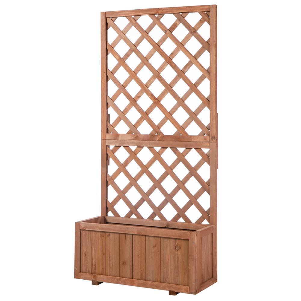 Elevated Natural Wood Garden Bed with Climbing Trellis