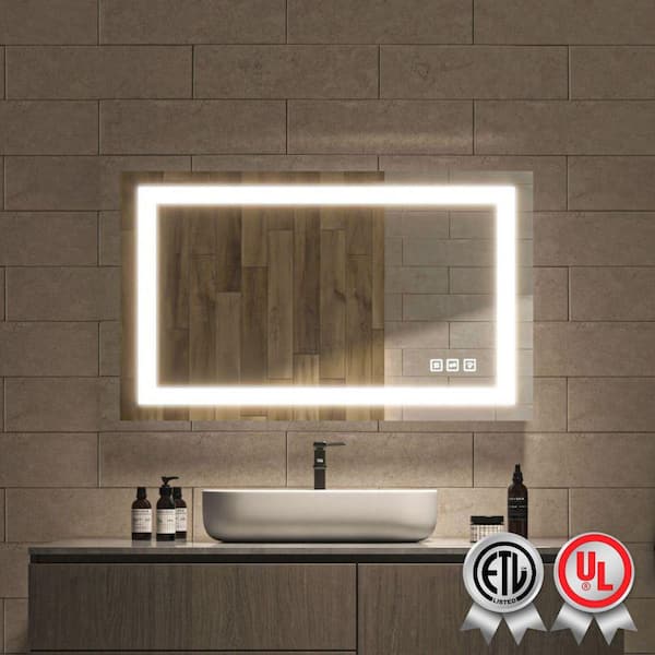waterpar Super Bright 40 in. W x 24 in. H Rectangular Frameless Anti-Fog LED Wall Bathroom Vanity Mirror with Front Light