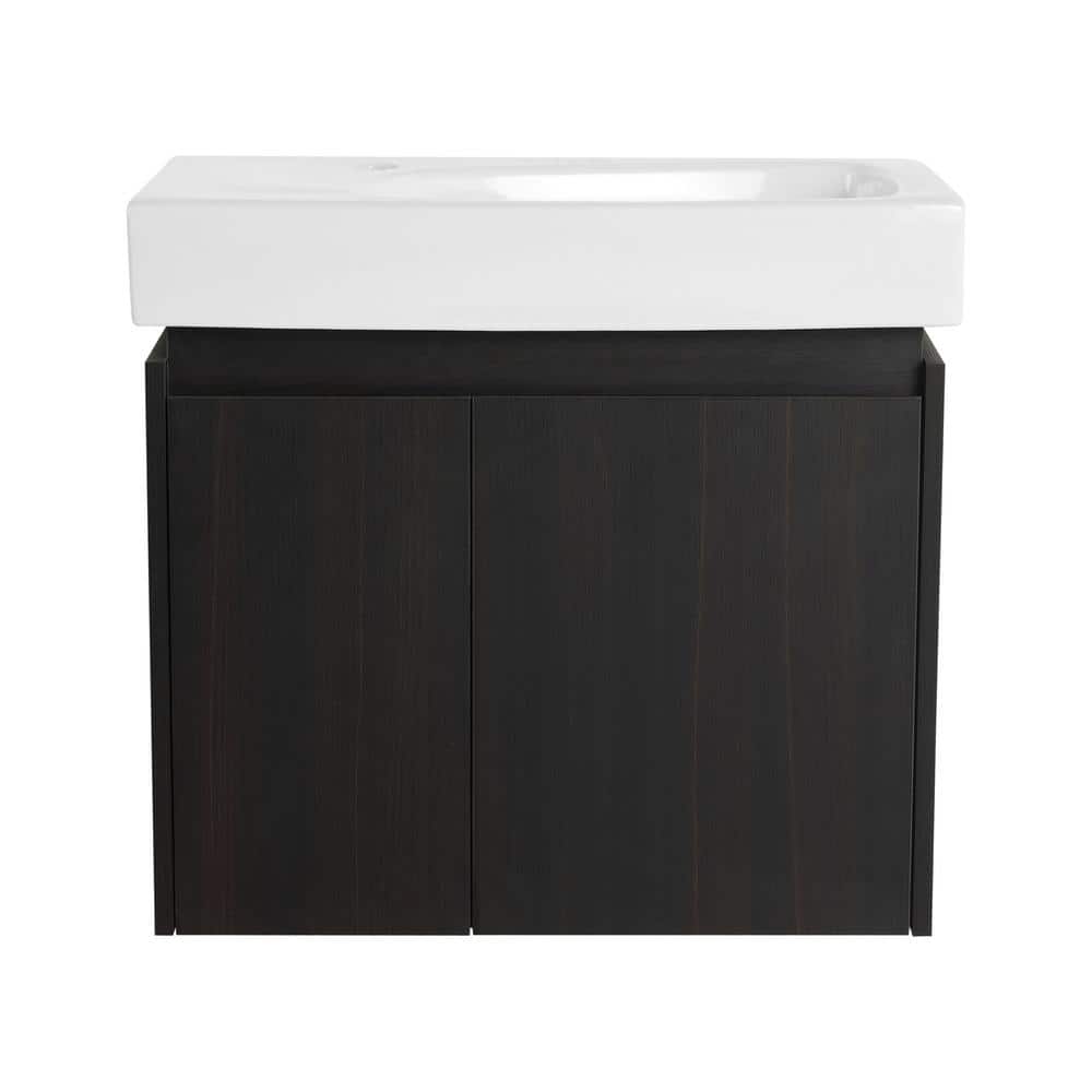 24 in. W Wall Mounted Bath Vanity in Black with White Cultured Marble Top