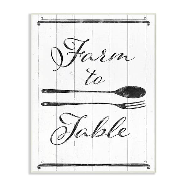 Stupell Industries "Farm To Table Kitchen Silverware Wood Texture Word Design" by The Saturday Evening Post Wall Plaque 19 in. x 13 in.