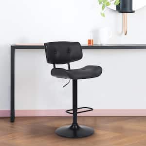 Brooklyn Adjustable 25-34 in. Height Low Back Swivel Black Faux Leather/Black Wood Bar Stool Black Base 46 in Height