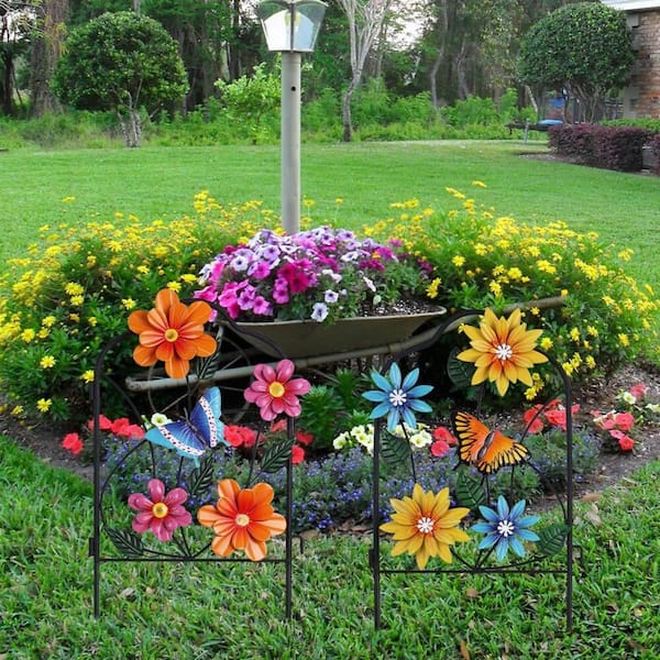 13 in. x 25 in. Multi-Colored Metal Fence Decorative Garden Stake