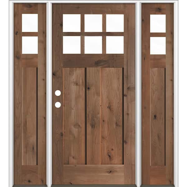 60 in. x 80 in. Knotty Alder Right-Hand/Inswing 6 Lite Beveled Clear Glass True Black Stain Wood Prehung Front Door wDSL