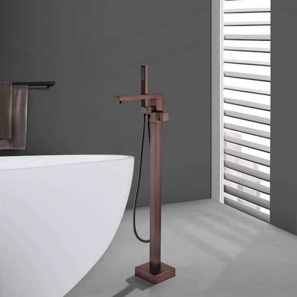 Single-Handle High Flow Floor Mount Freestanding Tub Faucet with Hand Shower in Oil Rubbed Bronze