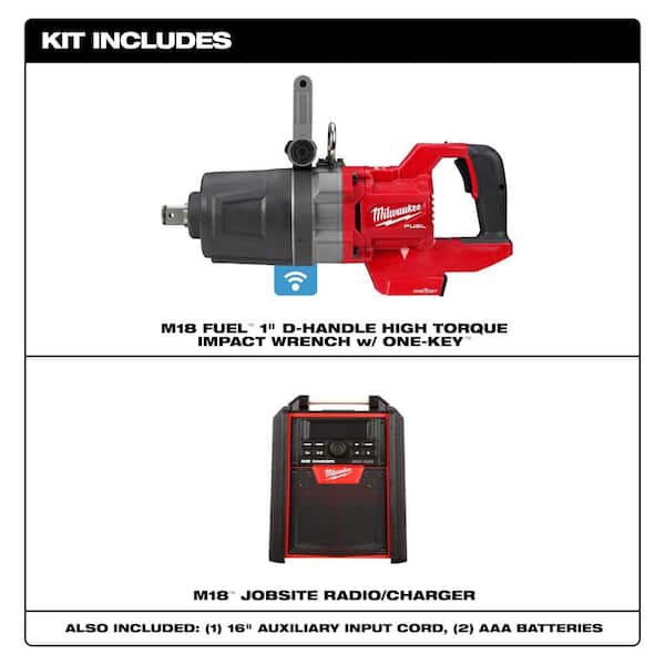 M18 FUEL 18V Lithium-Ion Brushless Cordless 1 in. Impact Wrench with D-Handle & Jobsite Radio/Charger