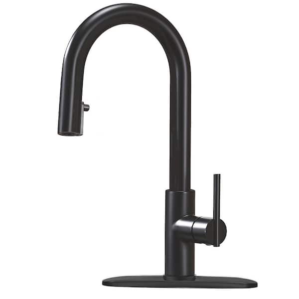 Single Handle Pull Out Sprayer Kitchen Faucet in Stainless Steel Matte Black