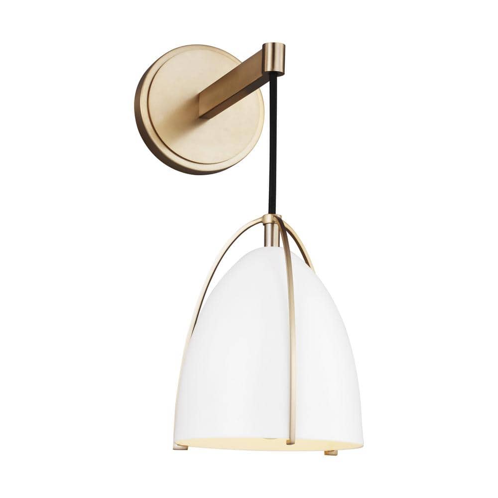Satin Brass Outdoor Dimmable Wall Sconce with Matte White Shade