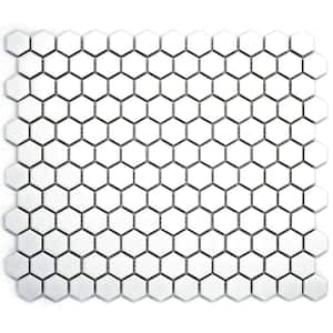 Porcetile Hex White 11.82 in. x 10.24 in. Hexagon Matte Porcelain Mosaic Wall and Floor Tile (9.24 sq. ft./Case)