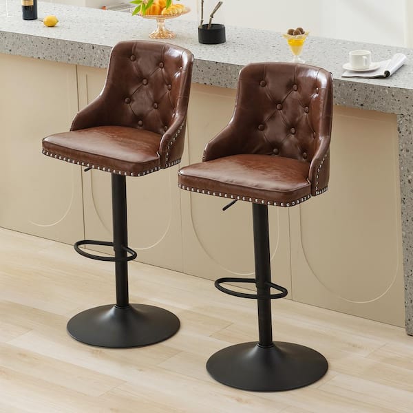 Leather Breakfast Counter Chairs Modern PU Leather Brown Counter