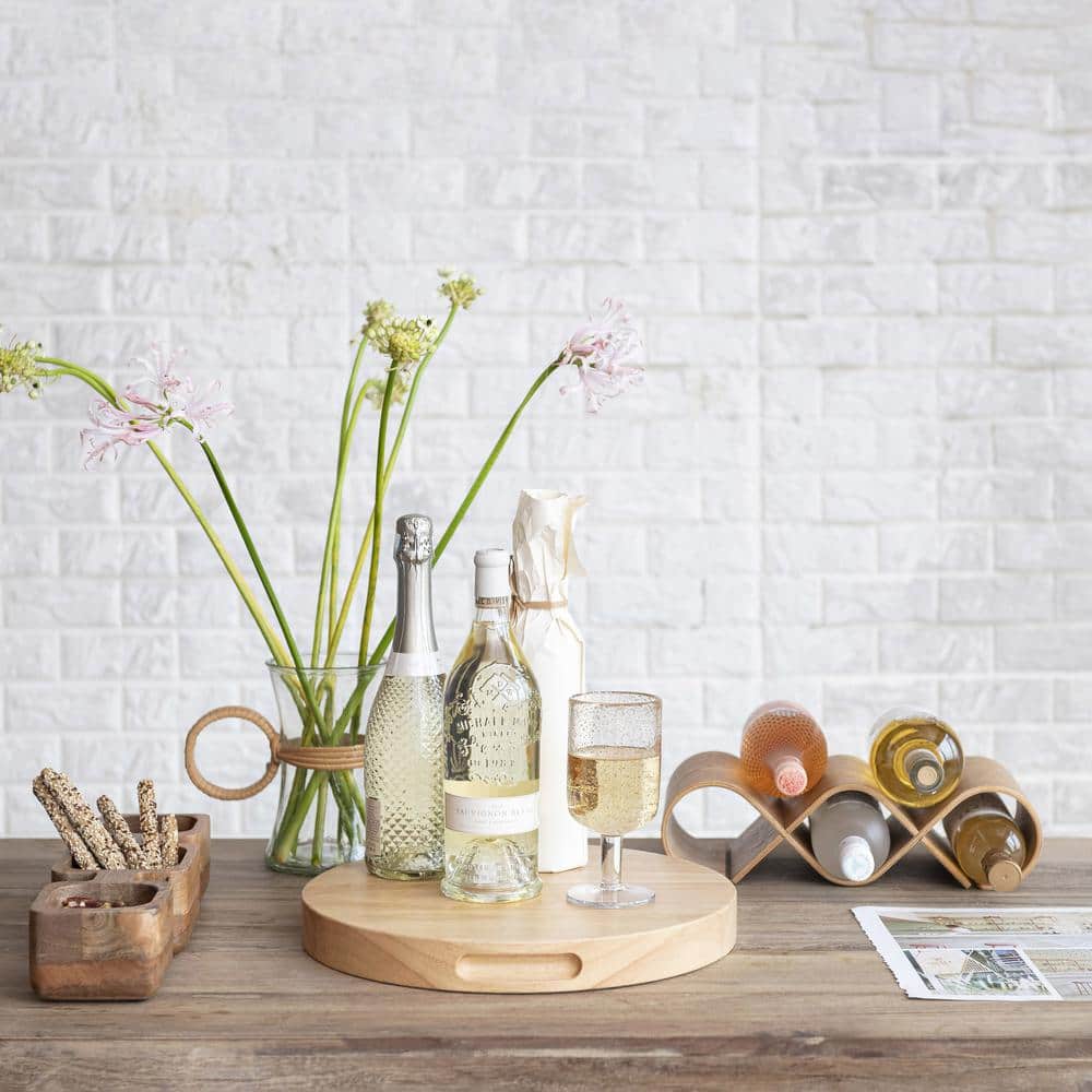 Natural Rubberwood Round Cheese and Cutting Board with Handles