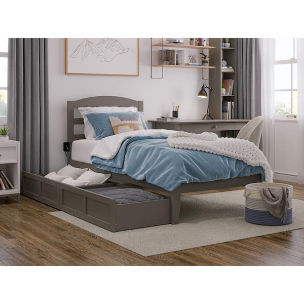 AFI Warren 38-1/4 in. W Grey Twin Solid Wood Frame with 2-Drawers and Attachable USB Device Charger Platform Bed