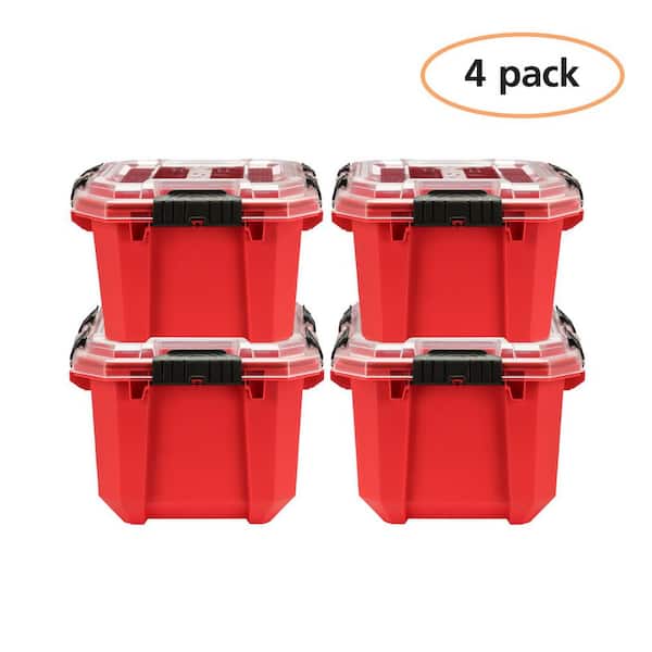 5 Gal. Professional Heavy Duty Waterproof Stackable Plastic Storage Container with Hinged Lid in Red (4-Pack)
