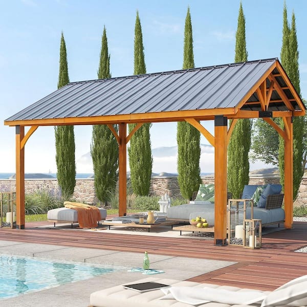 AECOJOY 14 ft. x 12 ft. Outdoor Garden Wooden Hardtop Gazebo with