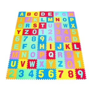 72PCS Multicolor 7.83' x 8.79' Kids Abstract Foam Interlocking Puzzle Play Mat Area Rug w/Alphabet & Numbers(1-Pack)