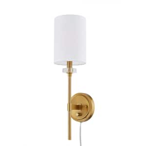 Dawson 1 LT Sconce aged brass with white fabric shade