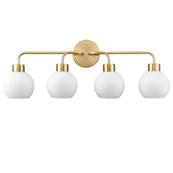 CLAXY 6.8 in. 4-Light Gold Vanity Light with Frosted Glass Shade
