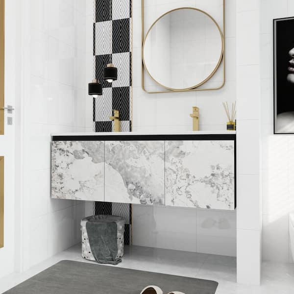 48 in. W x 18.3 in. D x 17.3 in. H Modern Double Sinks Floating Bath Vanity in White with White Ceramic Top