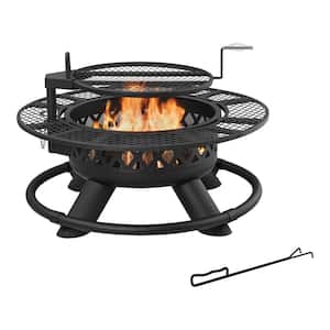 46.8 in. Outdoor Steel Wood Burning Black Fire Pit Included Cooking Grill