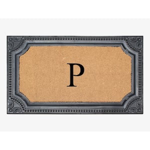 A1HC Angela Black/Beige 24 in. x 39 in. Rubber and Coir Heavy Duty Easy to Clean Monogrammed P Door Mat