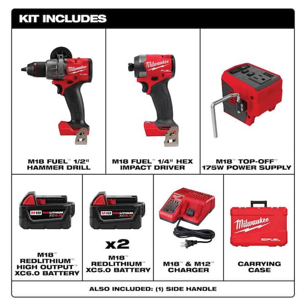 M18 FUEL 18V Lith-Ion Brushless Cordless Hammer Drill & Impact Driver Combo Kit (3-Tool) w/ 3 Batteries & M18 Inverter