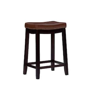 Concord Dark Brown Frame Counter Stool with Padded Cognac Faux Leather Seat
