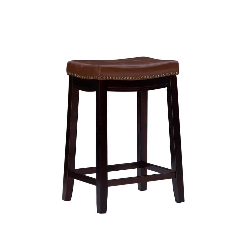 Concord 26.75 in. Dark Brown and Cognac Brown Backless Wood Counter Stool w