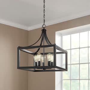 Boswell Quarter 20 in. 5-Light Distressed Black Farmhouse Pendant for Kitchen or Entryway