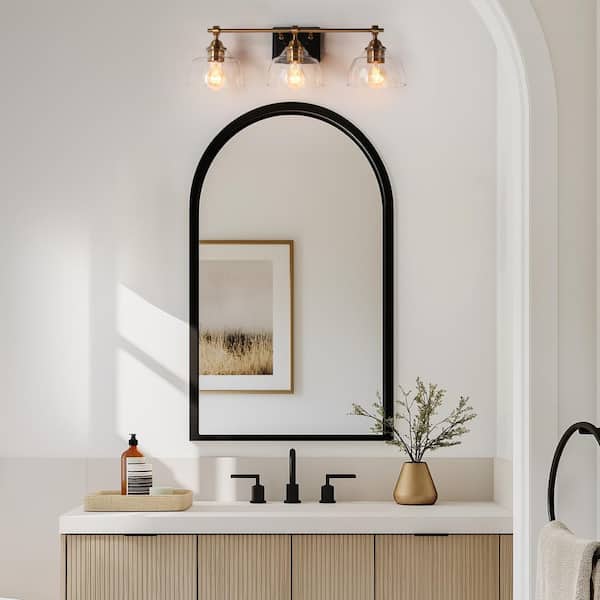 LNC Modern 24.5 in. 3-Light Black and Plated Brass Vanity