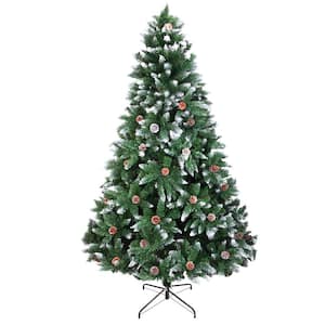 7 ft. Artificial Christmas Tree with 1350 Branch Flocking Spray White Tree Plus Pine Cone