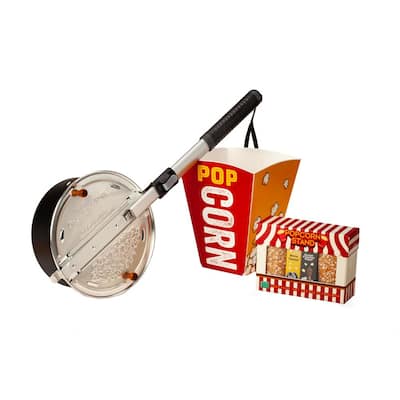 4 qt. Outdoor Aluminum Open Fire Popcorn Popper with Popcorn Stand Gift Set