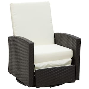 Plastic Rattan Wicker Swivel Outdoor Recliner Lounge Chair with Cream White Water/UV Fighting Material and Comfort