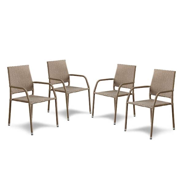 MUSE & LOUNGE Drava Brown Stackable Metal Outdoor Dining Chair (Set of 4)